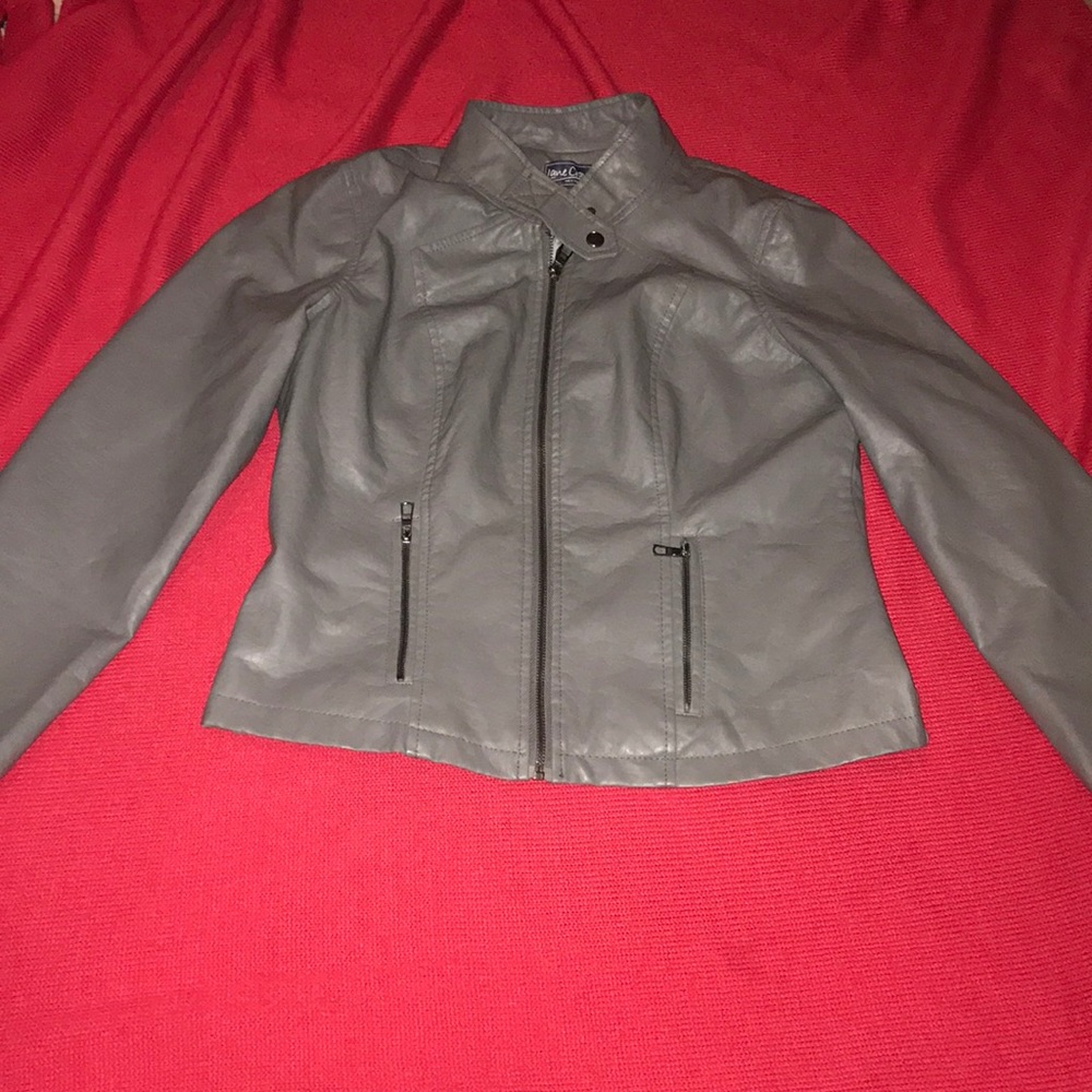 Super Cute Grey Leather Look Jacket Large